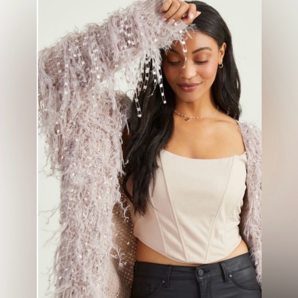 Altar'd State Mauve Pink Carmen Shaggy Cardigan